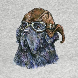 Aviator Newf in Leather Flying Helmet and Goggles T-Shirt